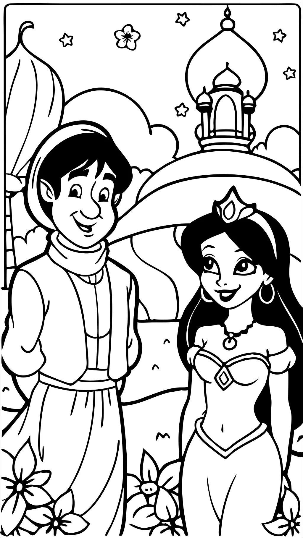 coloring pages of jasmine and aladdin